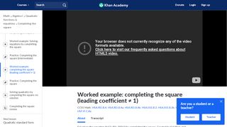 
                            13. Worked example: completing the square (leading coefficient ≠ 1 ...