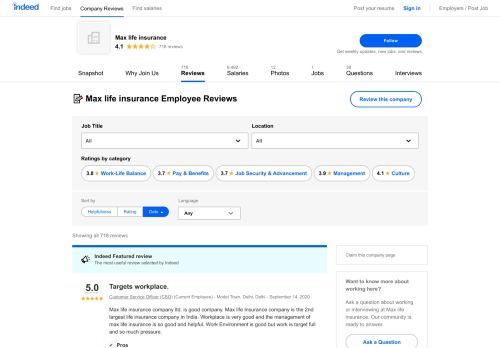 
                            7. Working as an Agent at Max life insurance: Employee Reviews - Indeed