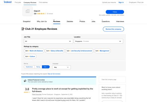 
                            5. Working at Club 21: Employee Reviews | Indeed.com.sg