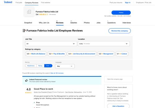 
                            5. Working at Furnace Fabrica India Ltd: Employee Reviews | Indeed ...