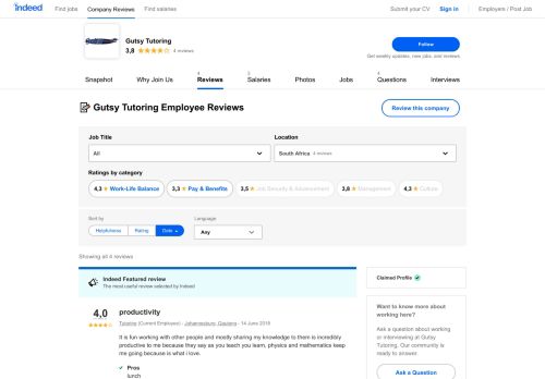 
                            6. Working at Gutsy Tutoring: Employee Reviews | Indeed.co.za