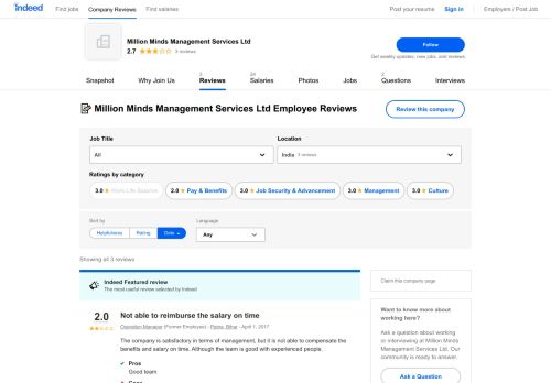 
                            12. Working at Million Minds Management Services Ltd: Employee Reviews