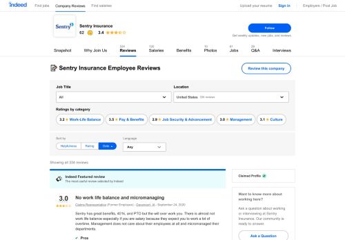 
                            10. Working at Sentry Insurance: 278 Reviews | Indeed.com