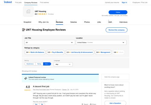 
                            8. Working at UNT Housing: Employee Reviews | Indeed.com