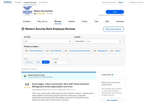 
                            11. Working at Western Security Bank: Employee Reviews | Indeed.com
