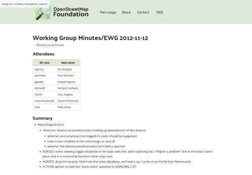 
                            13. Working Group Minutes/EWG 2012-11-12 - OpenStreetMap Foundation