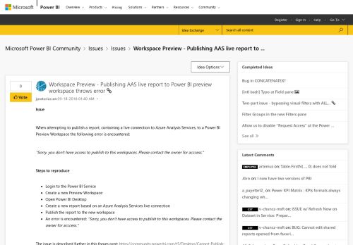 
                            10. Workspace Preview - Publishing AAS live report to ... - Microsoft ...