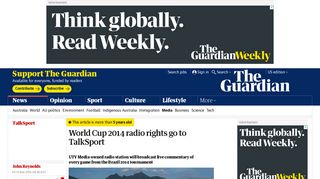 
                            5. World Cup 2014 radio rights go to TalkSport | Media | The Guardian