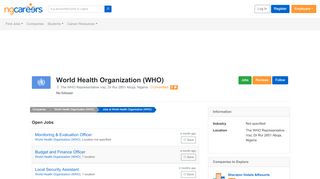 
                            6. World Health Organization (WHO) Jobs and Vacancies in ... - Ngcareers