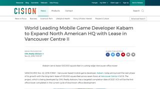 
                            13. World Leading Mobile Game Developer Kabam to Expand North ...