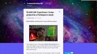 
                            9. World Life Experience: Scam-project in a Portuguese mask