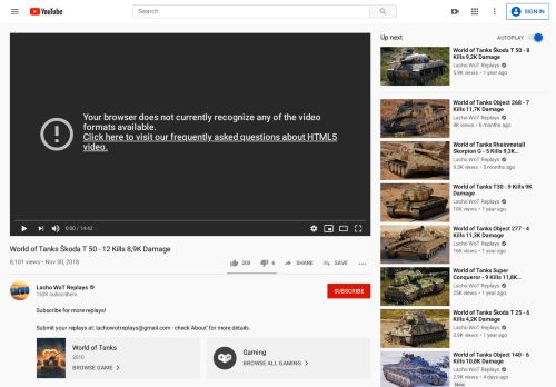 
                            9. World of Tanks Škoda T 50 - 12 Kills 8,9K Damage - YouTube