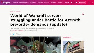 
                            8. World of Warcraft servers struggling under Battle for Azeroth pre-order ...