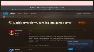 
                            1. World server down, cant log into game server - World of Warcraft ...