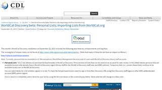 
                            13. WorldCat Discovery beta: Personal Lists; Importing Lists from ...