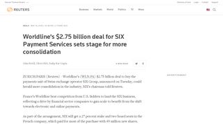 
                            8. Worldline's $2.75 billion deal for SIX Payment Services sets stage for ...