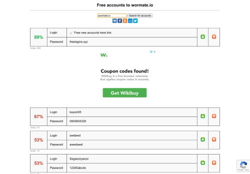 
                            8. wormate.io - free accounts, logins and passwords
