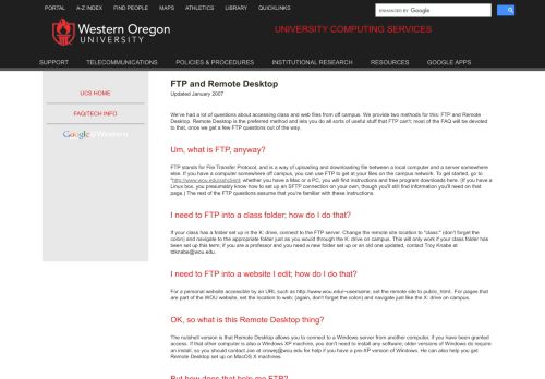 
                            8. WOU: FAQ: FTP and Remote Desktop - Western Oregon University