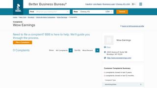 
                            8. Wow Earnings | Complaints | Better Business Bureau® Profile