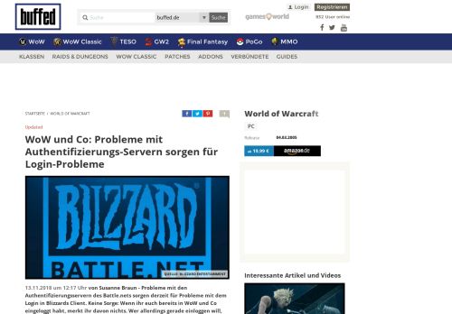 
                            7. WoW und Co: Login-Probleme wegen Authentifizierungs-Servern