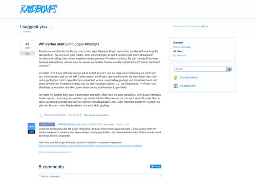 
                            4. WP Cerber statt Limit Login Attempts – Feedback für RAIDBOXES ...