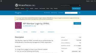 
                            3. WP Member Login by SPIRAL | WordPress.org
