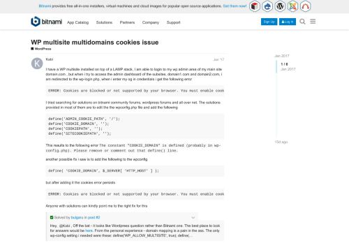 
                            7. WP multisite multidomains cookies issue - WordPress - Bitnami ...