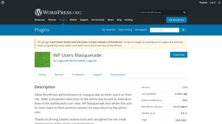 
                            2. WP Users Masquerade | WordPress.org