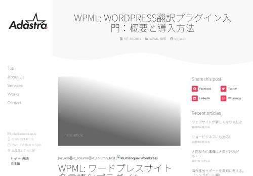 
                            13. WPML：ワードプレス翻訳プラグイン：概要と導入方法 - 株式会社アドアストラ