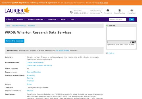 
                            13. WRDS: Wharton Research Data Services | Laurier Library