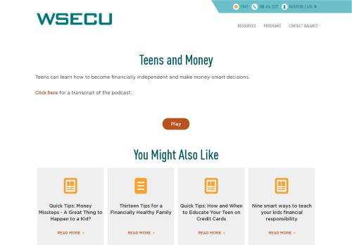 
                            9. WSECU Resource: Teens and Money