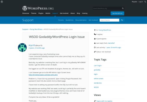 
                            12. WSOD Godaddy/WordPress Login Issue | WordPress.org