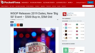 
                            11. WSOP Releases 2019 Dates, New 'Big 50' Event - $500 Buy-in, $5M ...