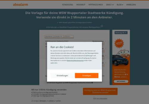 
                            12. WSW Wuppertaler Stadtwerke direkt online kündigen - Aboalarm