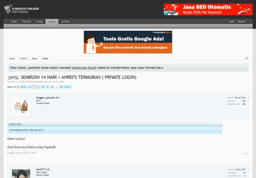 
                            10. [WTS] - SEMRUSH 14 HARI + AHREFS TERMURAH ( PRIVATE LOGIN) | Page ...