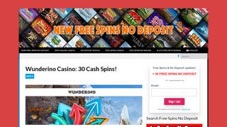 
                            5. Wunderino Casino: 30 Cash Spins! - New Free Spins No Deposit
