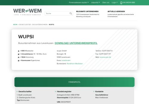 
                            3. Wupsi Busunternehmen aus Leverkusen in der Firmendatenbank wer ...