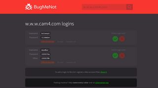 
                            10. w.w.w.cam4.com passwords - BugMeNot