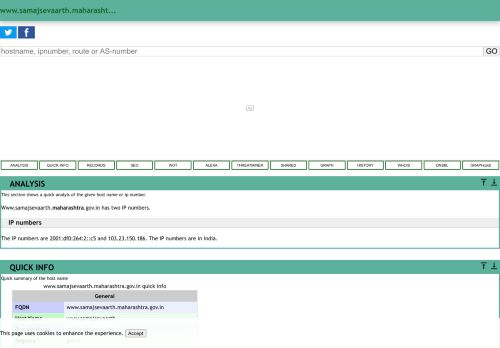 
                            10. Www.samajsevaarth.maharashtra.gov.in has two IP numbers. The IP ...