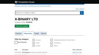 
                            5. X-BINARY LTD - Filing history (free information from Companies House)