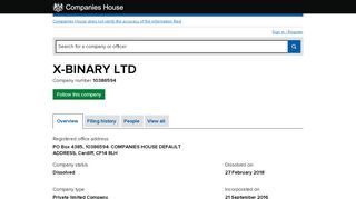 
                            4. X-BINARY LTD - Overview (free company information from Companies ...