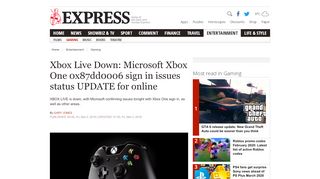 
                            9. Xbox Live Down: Microsoft Xbox One 0x87dd0006 sign in issues ...