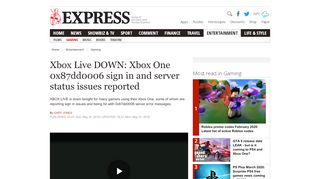 
                            9. Xbox Live DOWN: Xbox One 0x87dd0006 sign in and server status ...
