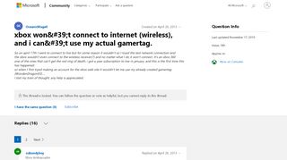
                            2. xbox won't connect to internet (wireless) - Microsoft Community