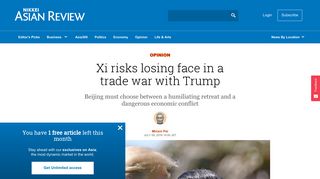 
                            10. Xi risks losing face in a trade war with Trump - Nikkei Asian Review