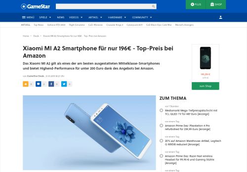 
                            3. Xiaomi MI A2 Smartphone für nur 196€ - Top-Preis bei ... - GameStar
