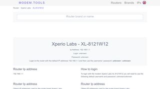 
                            13. Xperio Labs XL-8121W12 Default Router Login and Password