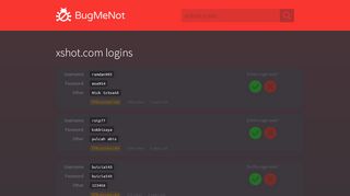 
                            4. xshot.com passwords - BugMeNot