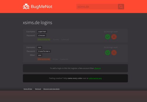 
                            5. xsims.de passwords - BugMeNot