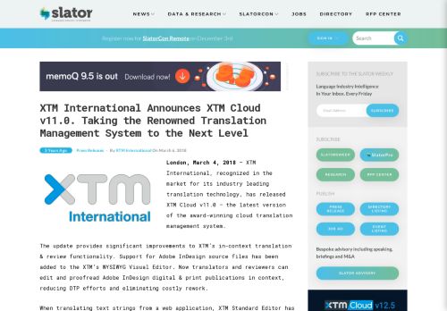 
                            10. XTM International Announces XTM Cloud v11.0. Taking the ... - Slator